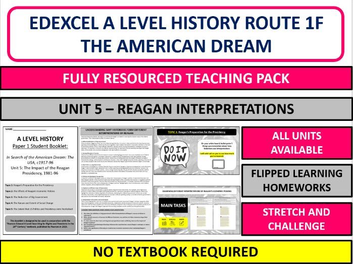 A-Level History Edexcel Route F: American Dream EQ5 Teaching Pack – Reagan and the USA 1981–96