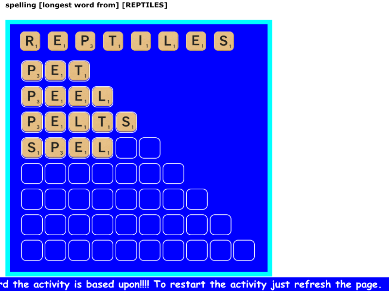 spelling [longest word from] [reptiles] [1]