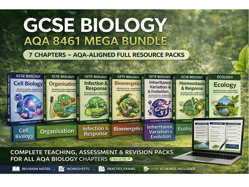 GCSE Biology AQA 8461 Complete Bundle All 7 Topics Revision Worksheets Exam Practice and Mark Schemes
