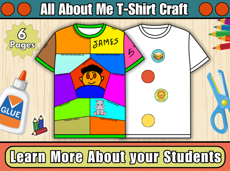 All About Me T-Shirt-Get to Know Me-Back to School Activity-Cut & Paste Activity