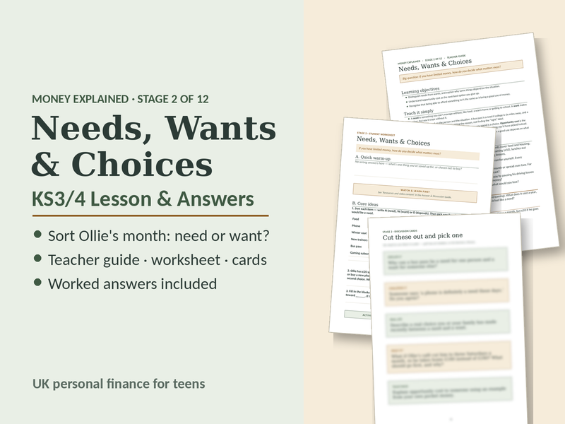 Needs & Wants KS3/4 Lesson and Answers