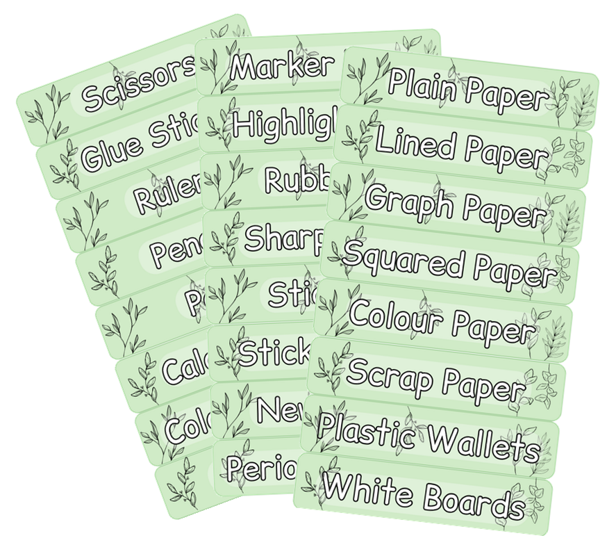 Stationary Drawer Labels Leafy School Stationary Equipment Labels