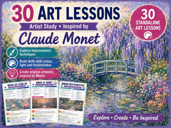 Claude Monet Art Worksheets – 30 Standalone Impressionism Art Lessons | KS3 & KS4