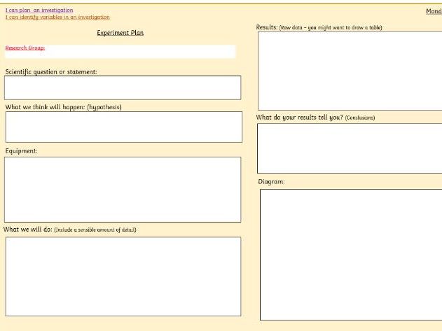 KS1 & KS2 Science experiment planning sheet
