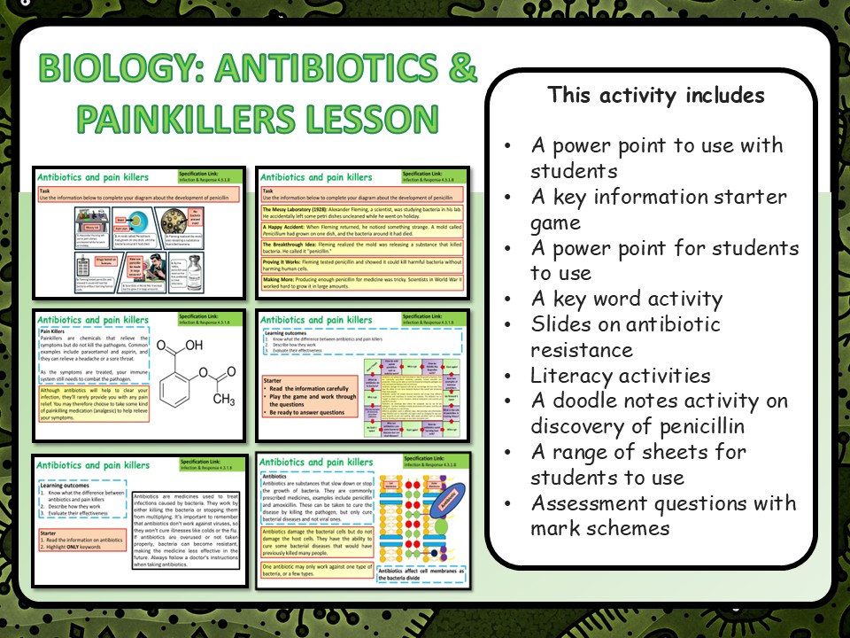 KS4 AQA GCSE Biology (Science) Antibiotics & Painkillers Lesson