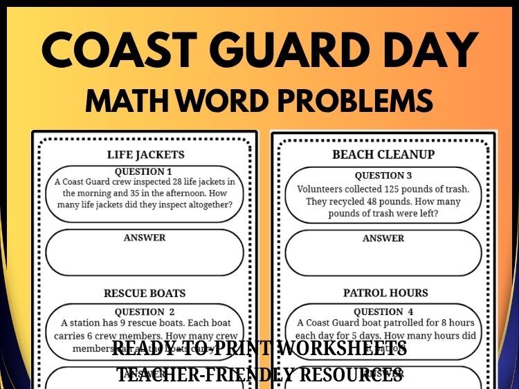 Coast Guard Day Math Word Problems | 40 Real-World Math Problems | Grades 2–8