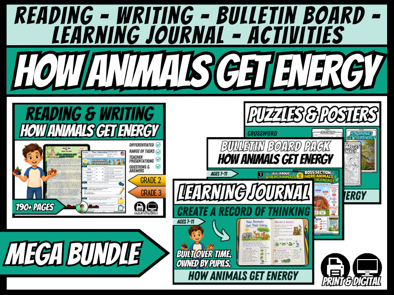 How Animals Get Energy | Mega Bundle | Science + ELA, Journal & Bulletin Board +