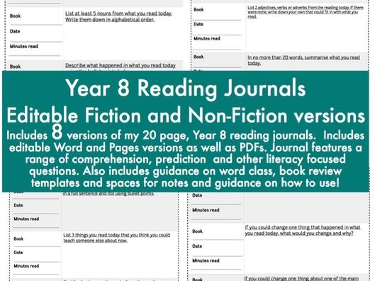 reading journals diary fiction and non fiction for year 8 microsoft word version so you can edit microsoft diary