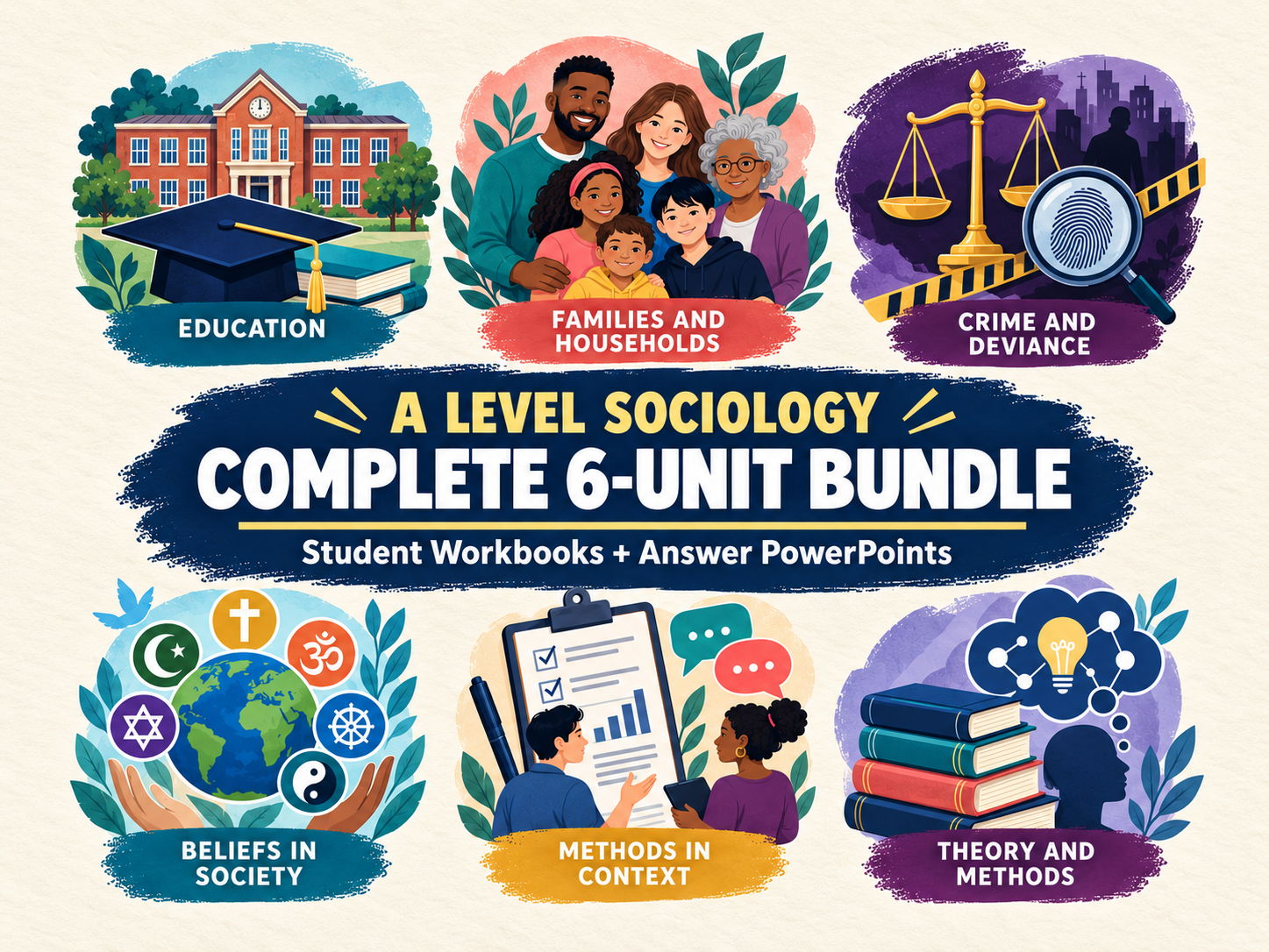 AQA A Level Sociology Workbooks and Answer PowerPoints Bundle