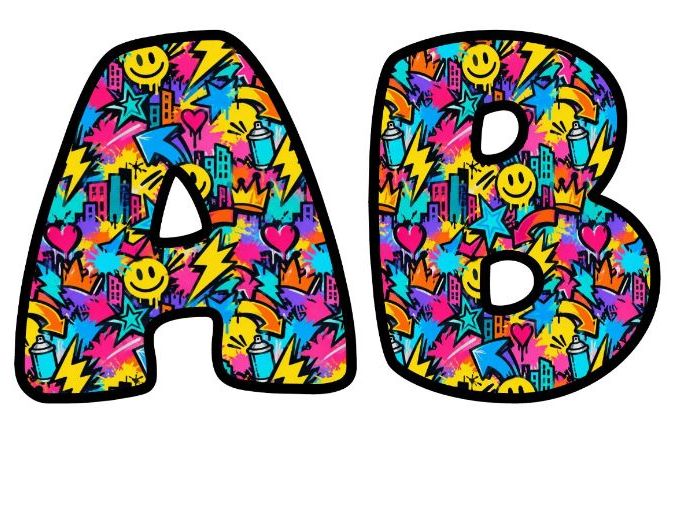 City Graffiti Skyline Bubble Letters | Patterned Bulletin Board Letters | Classroom Display Pack