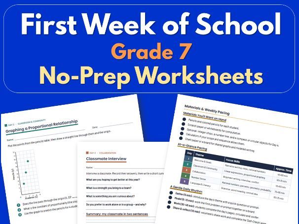 First Week of School Grade 7 | No-Prep Worksheets