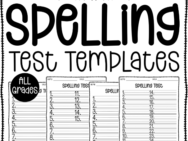 All Grades Spelling Test Templates with Handwriting Lines - 10, 15, 20 & 25 Word Versions