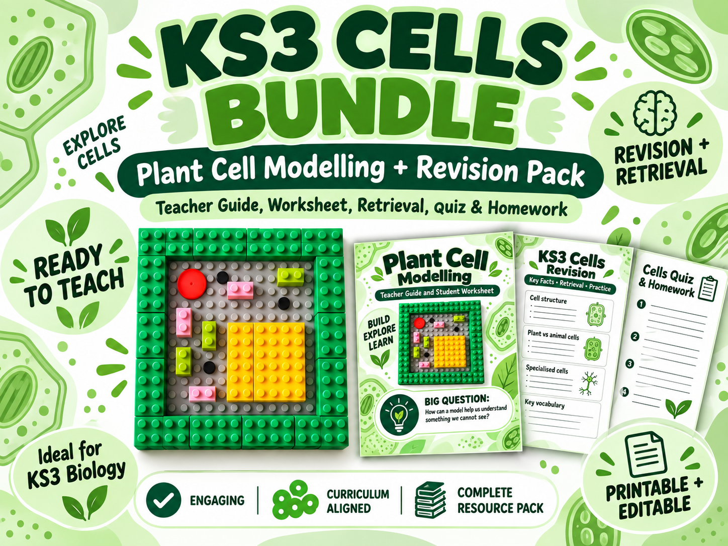KS3 Cells Complete Bundle | Plant Cell Modelling, Revision, Retrieval, Quiz & Homework | Biology
