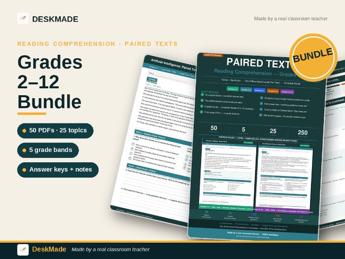 Paired Texts Reading Comprehension Bundle | Grades 2–12 | Fiction & Nonfiction