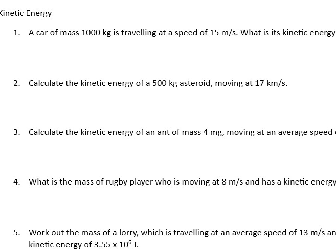 Ramped GCSE Physics Kinetic Energy worksheet