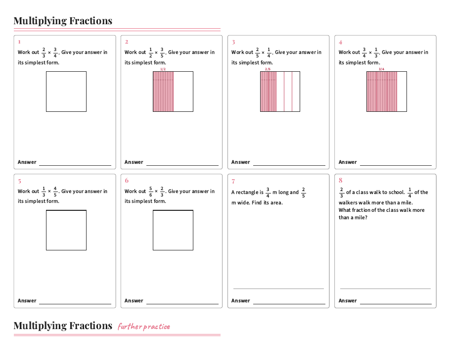 Multiplying Fractions Worksheet GCSE Maths