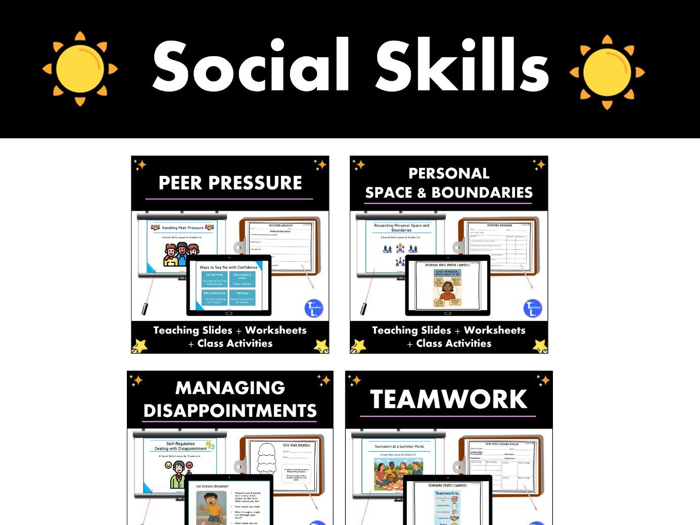 Summer Packet Social Skills SEL Lessons Teamwork, Boundaries, Peer Pressure