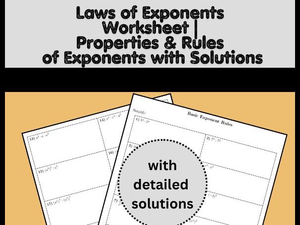 Laws of Exponents Worksheet | Properties & Rules of Exponents with Solutions