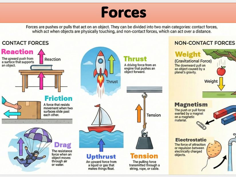 Word mat / visual keyword sheet for Year 7 Forces