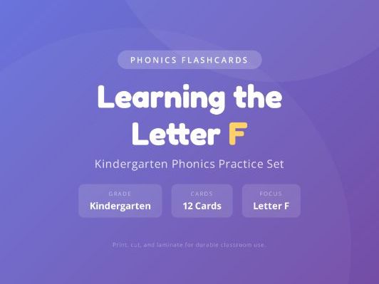 Letter F Phonics Flashcards for Kindergarten | Printable Vocabulary Cards