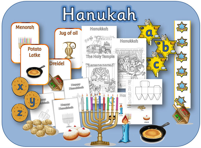 KS1 RE topic - HANUKKAH powerpoint lessons, activities and display pack.