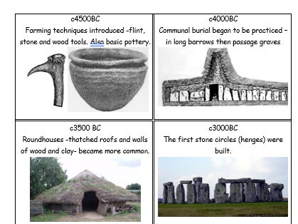Picture based matching and sorting activities: Stone Age to Iron Age