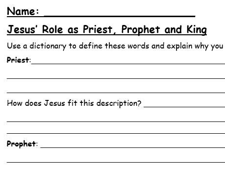 Jesus - Priest, Prophet and King worksheet