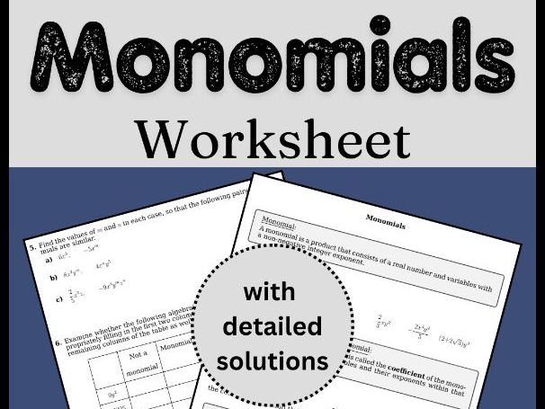 Monomials Worksheet (with solutions)