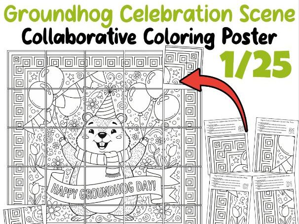 Groundhog Celebration Scene – Collaborative Coloring Poster for Groundhog Day
