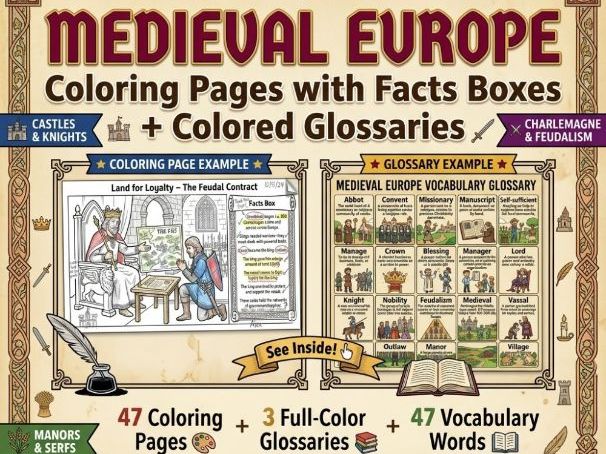 Medieval Europe: From Rome’s Fall to Feudal Society – Coloring Pages, Glossaries & Activities