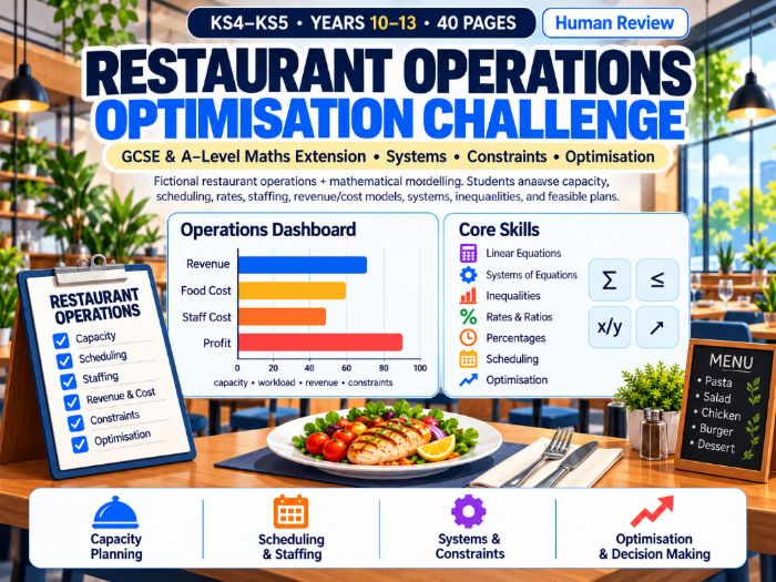 Restaurant Operations Optimisation Challenge | KS4–KS5 Applied Maths | 40 Pages