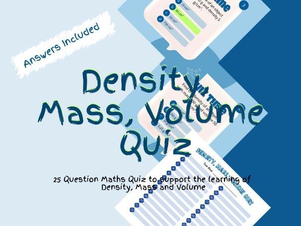 Maths Density Mass and Volume Quiz Game Activity