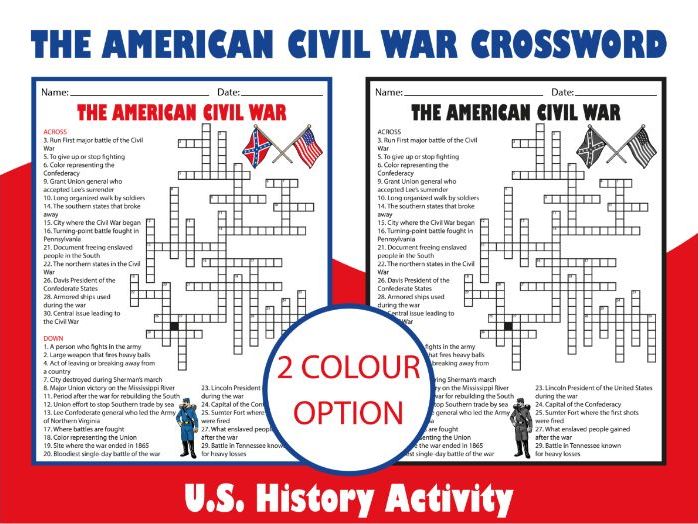 The American Civil War Crossword Puzzle | U.S. History Activity for Grades 5–8th