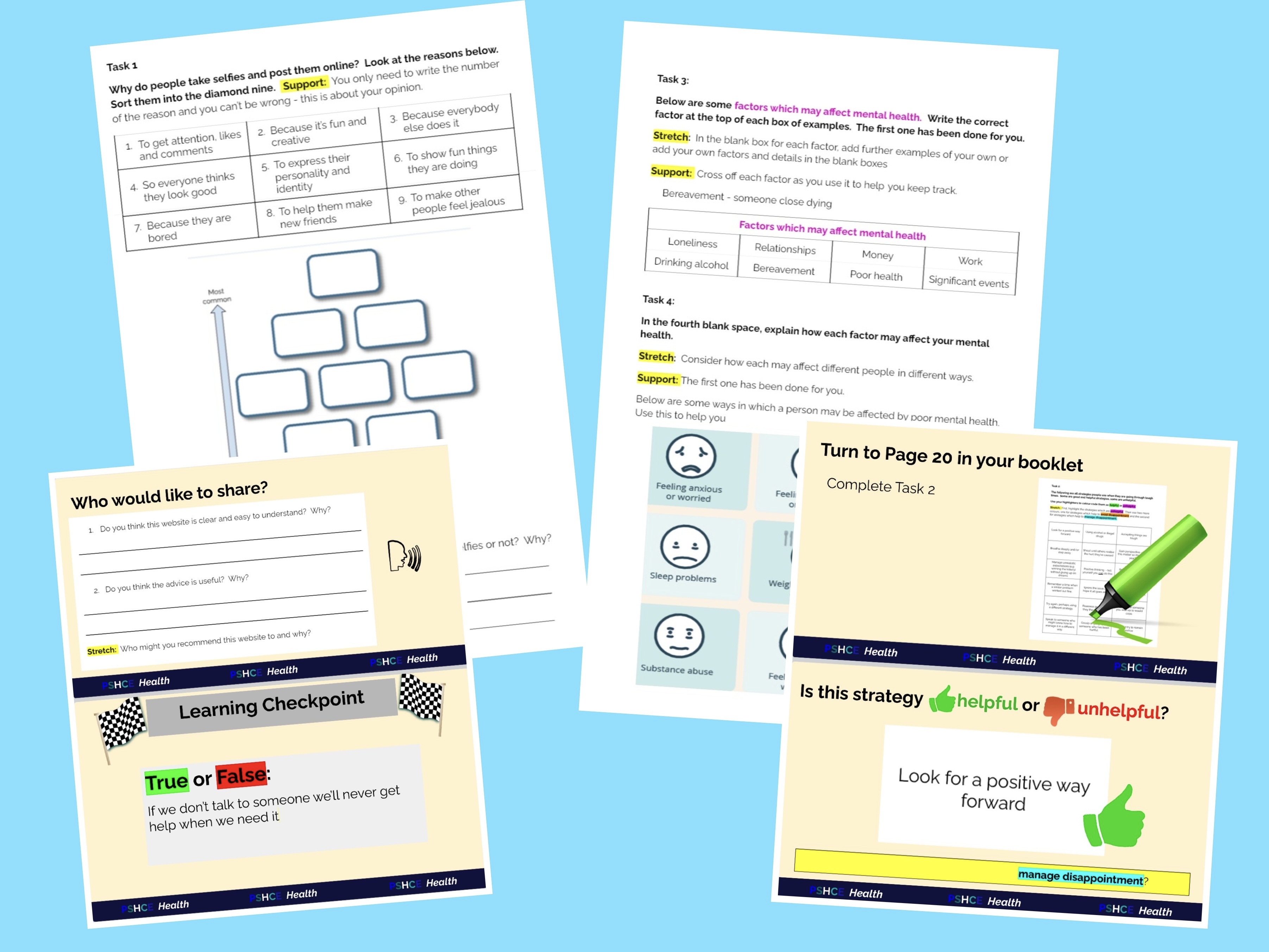 PSHCE Year 8 lesson on digital resilience powerpoint & worksheet