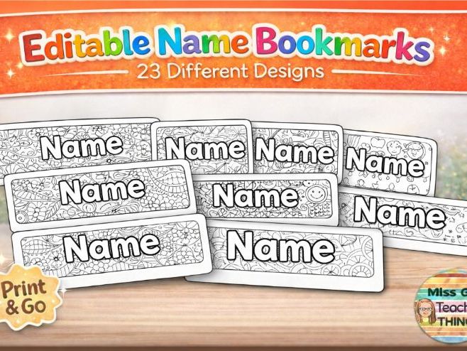Editable Colouring Student Name Bookmarks - Christmas or Back to School Gift