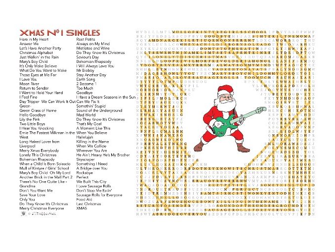 Christmas number one singles wordsearch