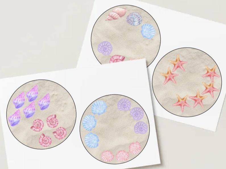 Beach shell themed Subitising discs
