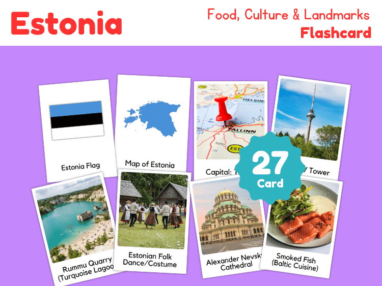 Estonia Geography Flashcards | 27 Printable Country Study Cards