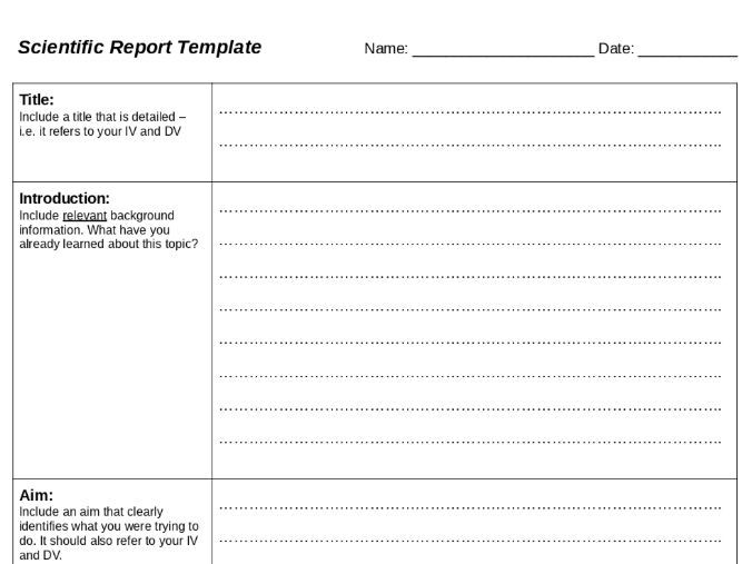 Science Report Template Ks 2