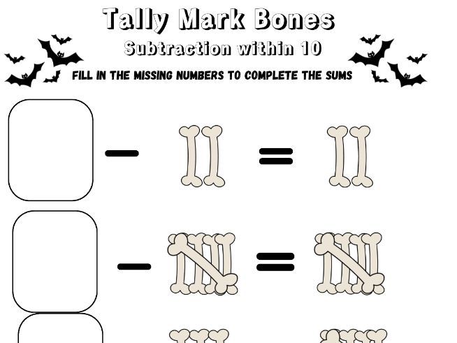 Maths Tally Mark Halloween theme missing number Add/sub within 10 worksheet