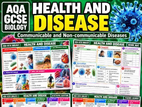 Health and Disease GCSE Biology | Knowledge Organiser, Work Mat, 30 Retrieval Questions & Answers