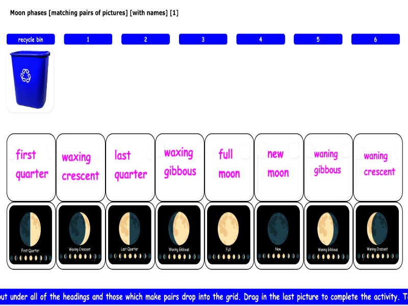 Moon phases [matching pairs of pictures] [with names] [1]