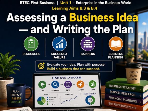 BTEC First Business Unit 1 | B.3 & B.4 | Assessing a Business Idea & Writing the Plan | Lesson Pack
