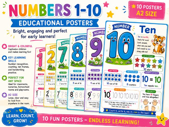 Numbers 1–10 Educational Poster Bundle for Early Years & KS1