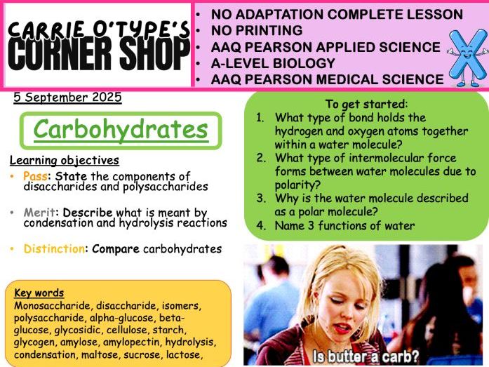 Structure and function of carbohydrates - AAQ Pearson Applied Science and Medical Science