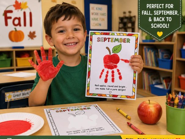 September Apple Handprint Craft|Fall Keepsake Printable for Pre-K & KindergartenBack to School Apple