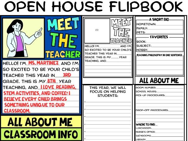 Meet the Teacher Flipbook | Back to School Open House Craft | All About Me Writing Activity