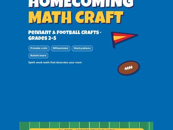 Homecoming Football Math Craft | Pennant & Football Craft Activity Grades 2-5