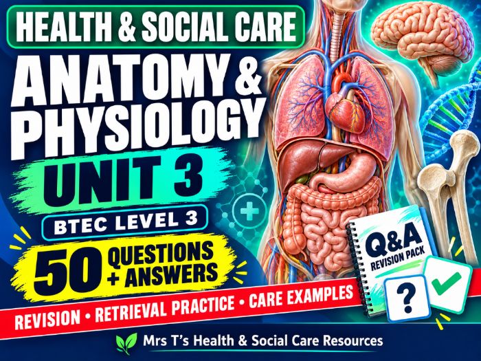 Unit 3 Anatomy & Physiology – 50 Q&A Revision Pack (Level 2 & 3 Health & Social Care)
