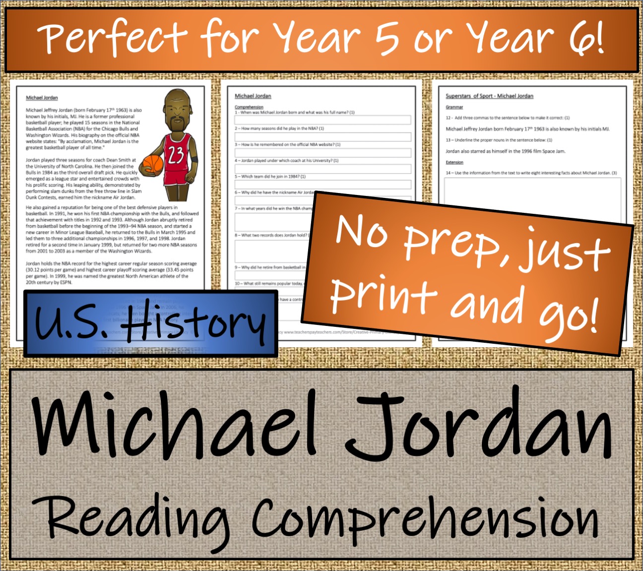 UKS2 Michael Jordan Reading Comprehension Activity Teaching Resources